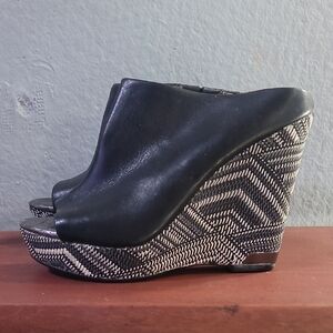 Sam Edelman Black Wedges with Patterned Heel
